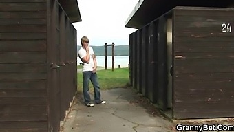 Old Man Has Sex With A Blonde Milf In A Public Restroom